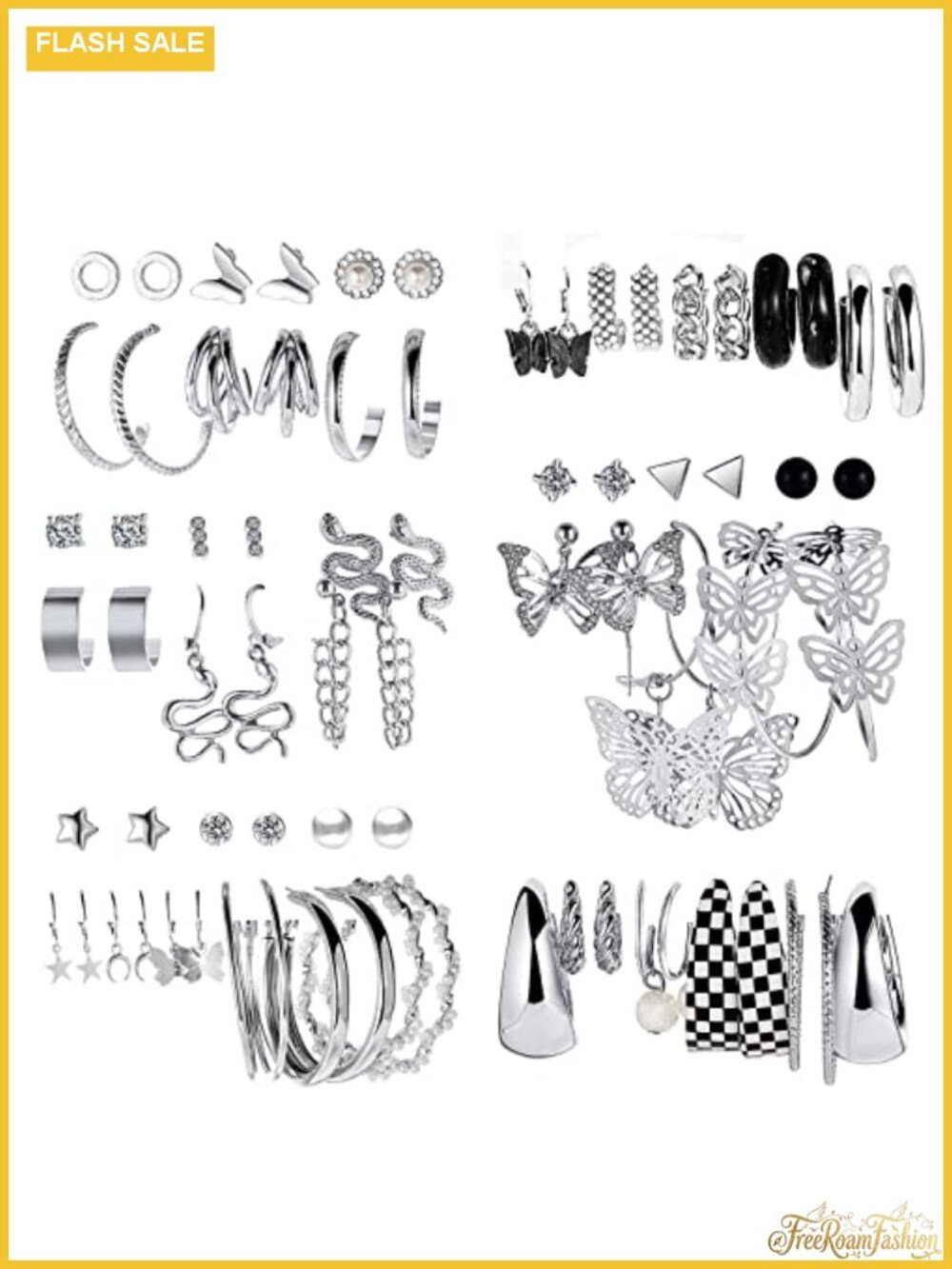 37 Pairs Silver Hoop Earrings Set Multipack Hypoallergenic Drop Dangle Studs